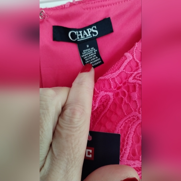 NWT Chaps by Ralph Lauren Pink  Lace, Back Zip, Cap Sleeve & Lined Sheath Dress - Picture 10 of 10